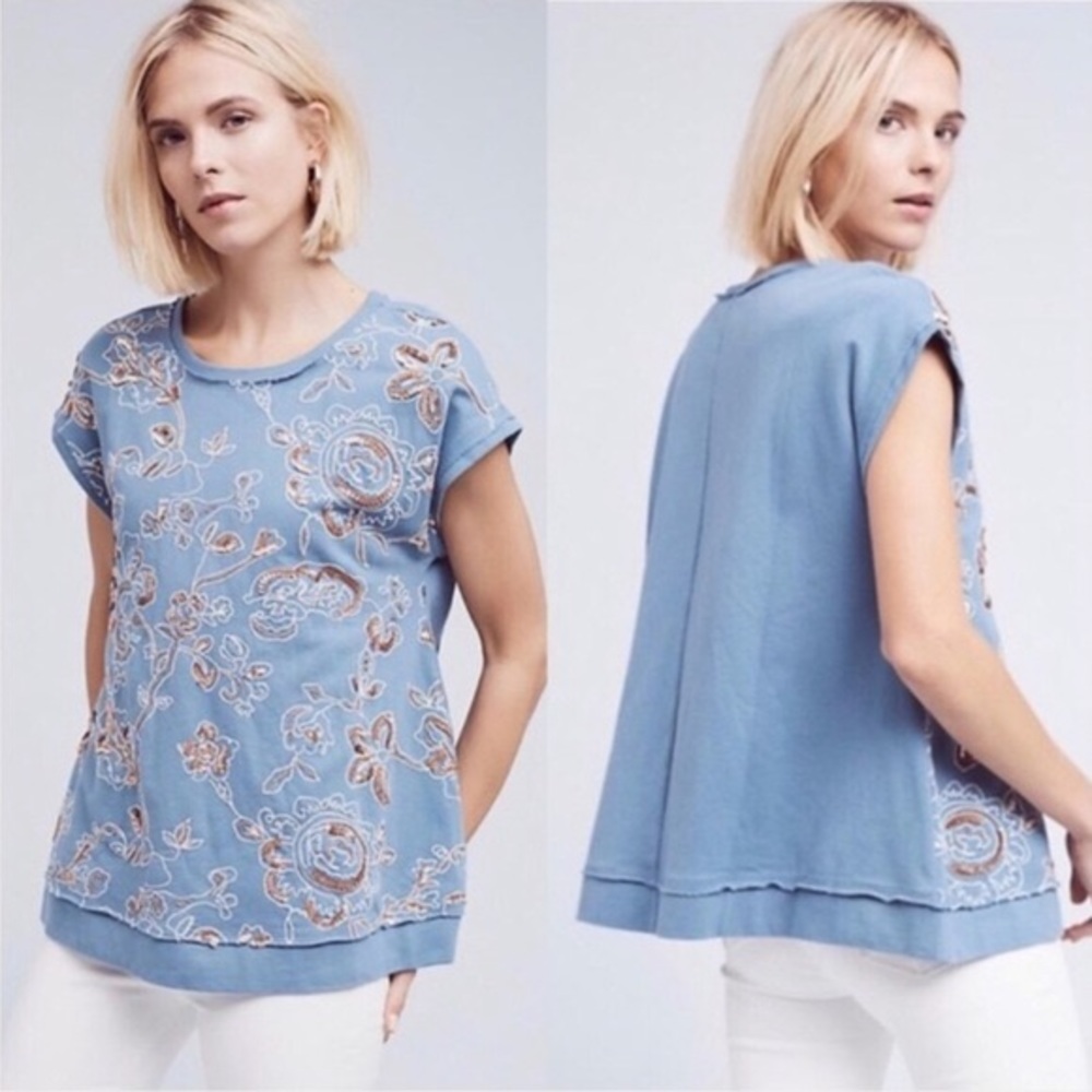 Anthropologie Floral Sequin Top